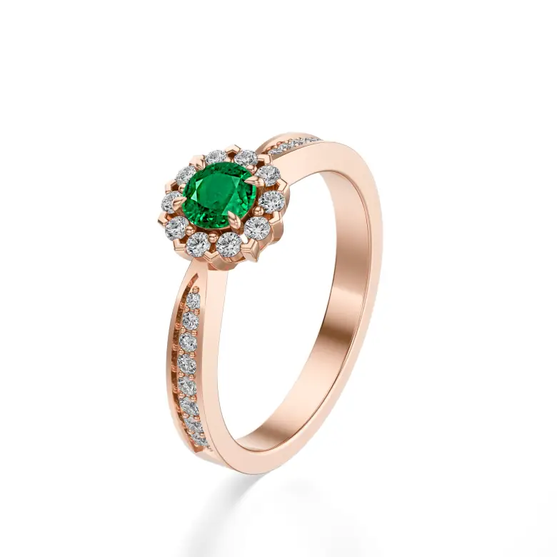 Pierścionek ze szmaragdem i diamentami różowe złoto AJPZ_138 Pierścionek ze szmaragdem i diamentami różowe złoto AJPZ_138